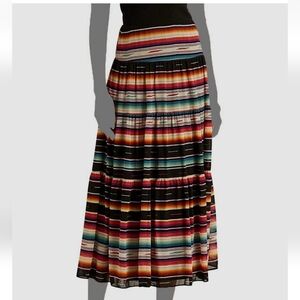 Lauren Ralph Lauren Striped Crinkle Georgette Tiered Maxi Midi Skirt Size 16 EUC